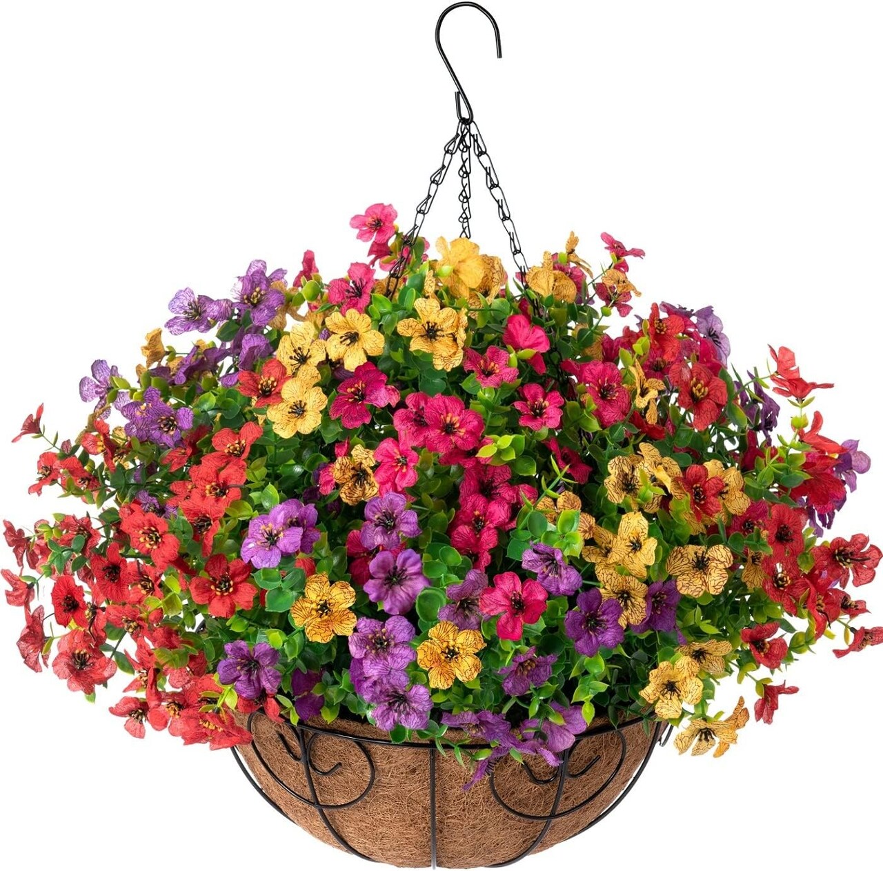 Artificial Faux Hanging Plants Flowers Basket 6"D x 12"W x 12"H